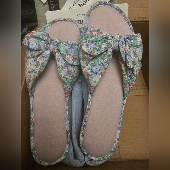 Cuddl Duds Jersey Knit Bow Slide Slipper sz. XL 11-12 Light Grey Heather - Picture 3 of 7